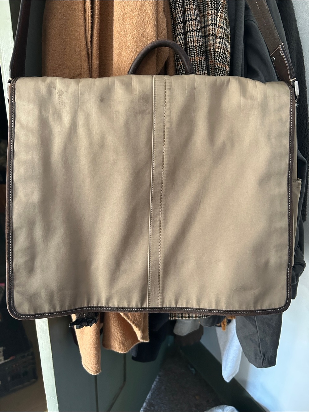 Coach khaki nylon and Brown Leather Messenger Bag vintage - Picture 9 of 9